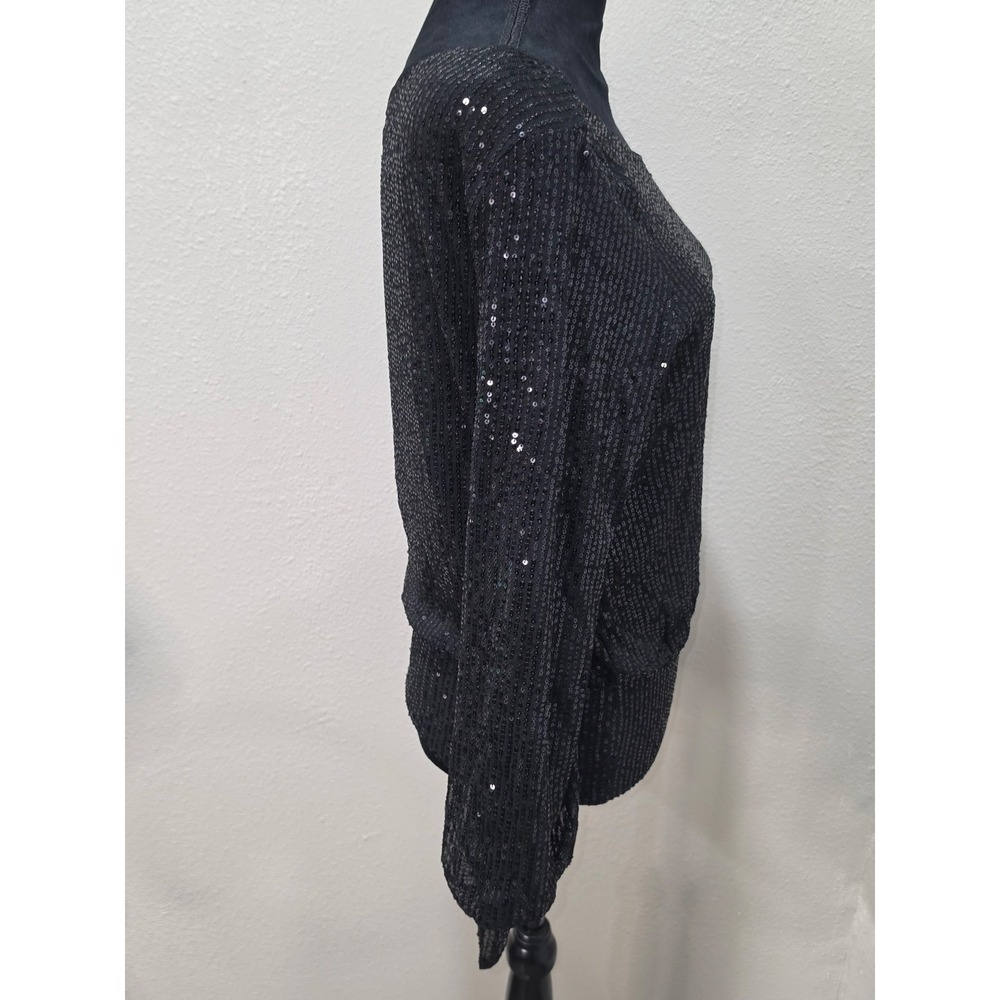 Black Sequined One Shoulder Long Sleeve Top Evening Party Blouse - Picture 7 of 8